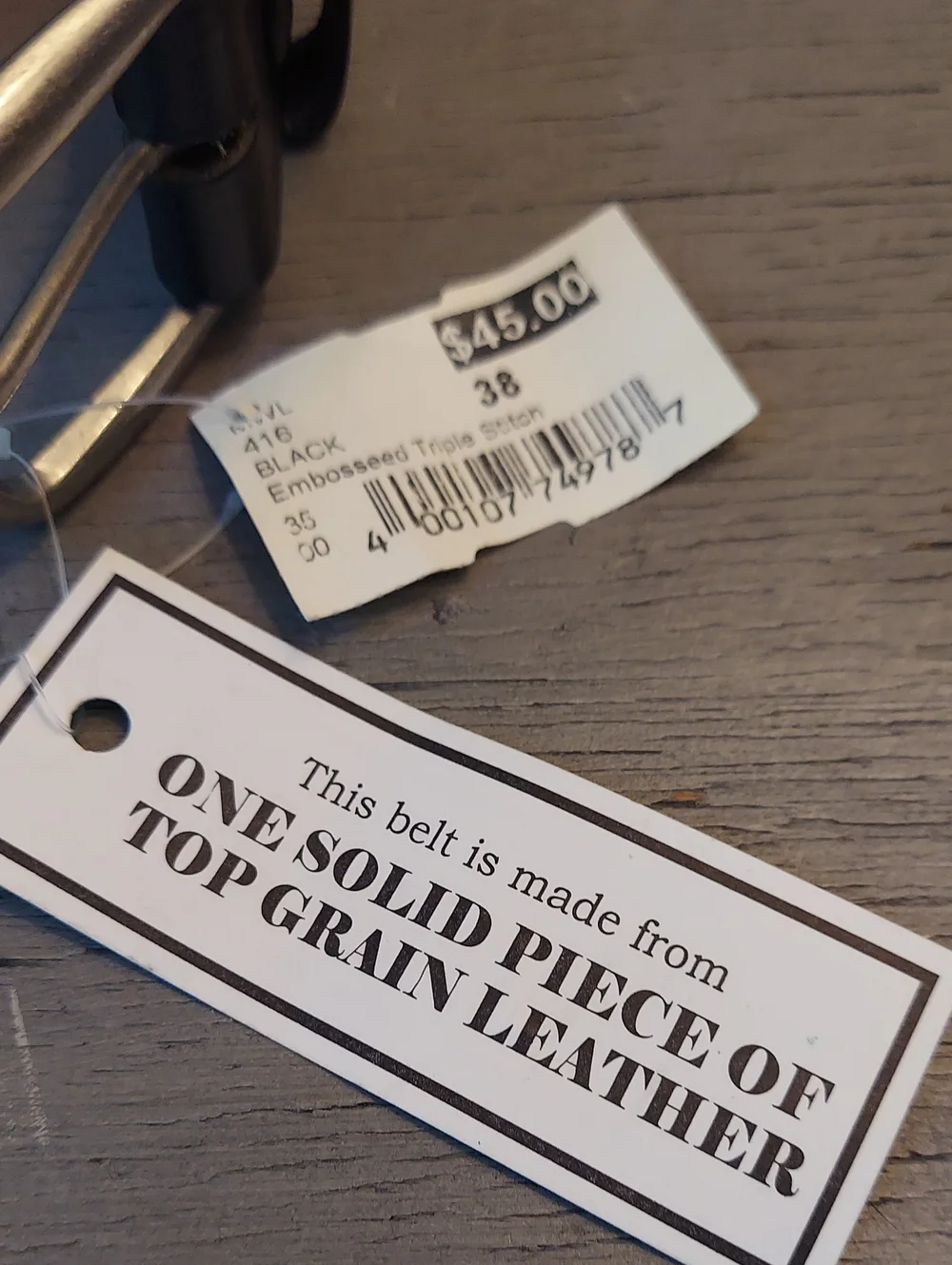 NWT Made in USA Black Top Grain Leather Belt Size 38